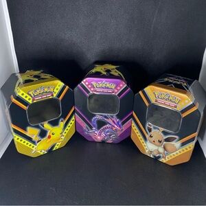Empty Pokemon V Powers Tins Eevee Eternatus Pikachu Collector Lot Storage